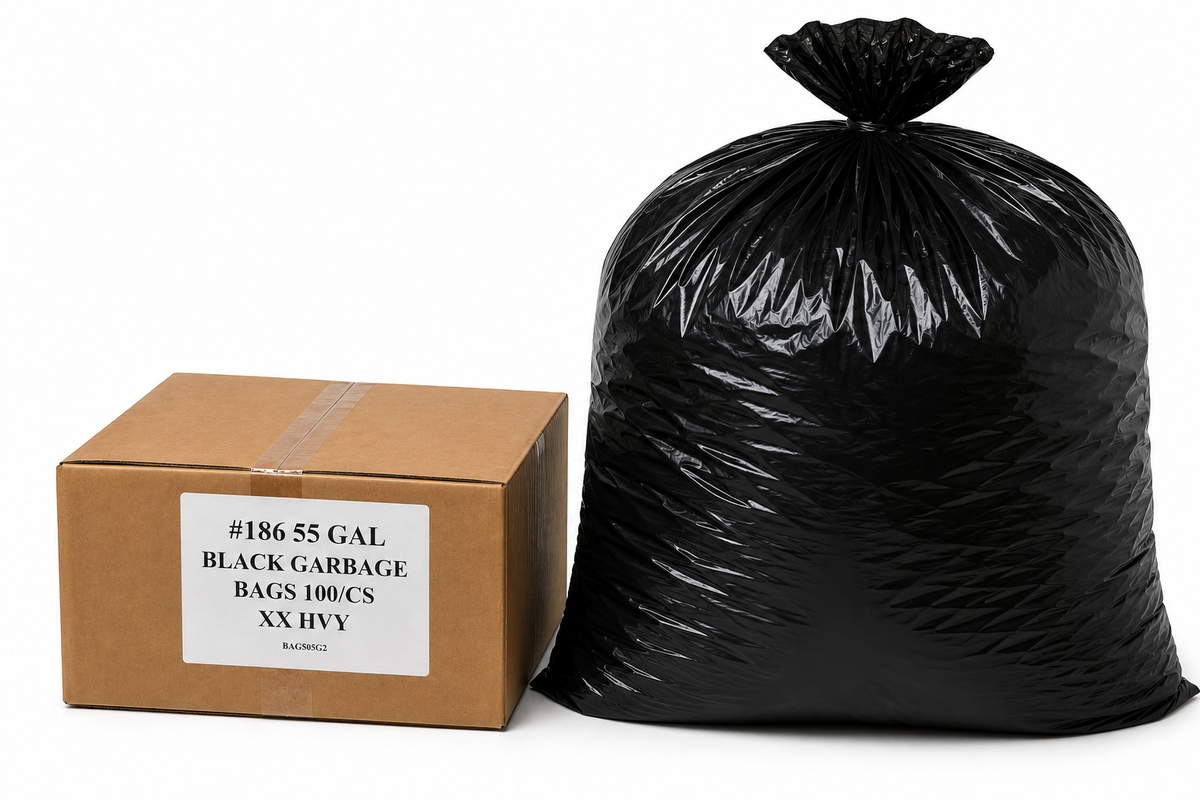 Trash Bags - Black Extra Heavy 55 gal. Size 2 - 100/case (#186)